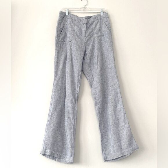 Chico's Linen Blue Gray Marin Pants Relaxed & Wide Leg M Chic Luxury Coastal - Picture 1 of 11